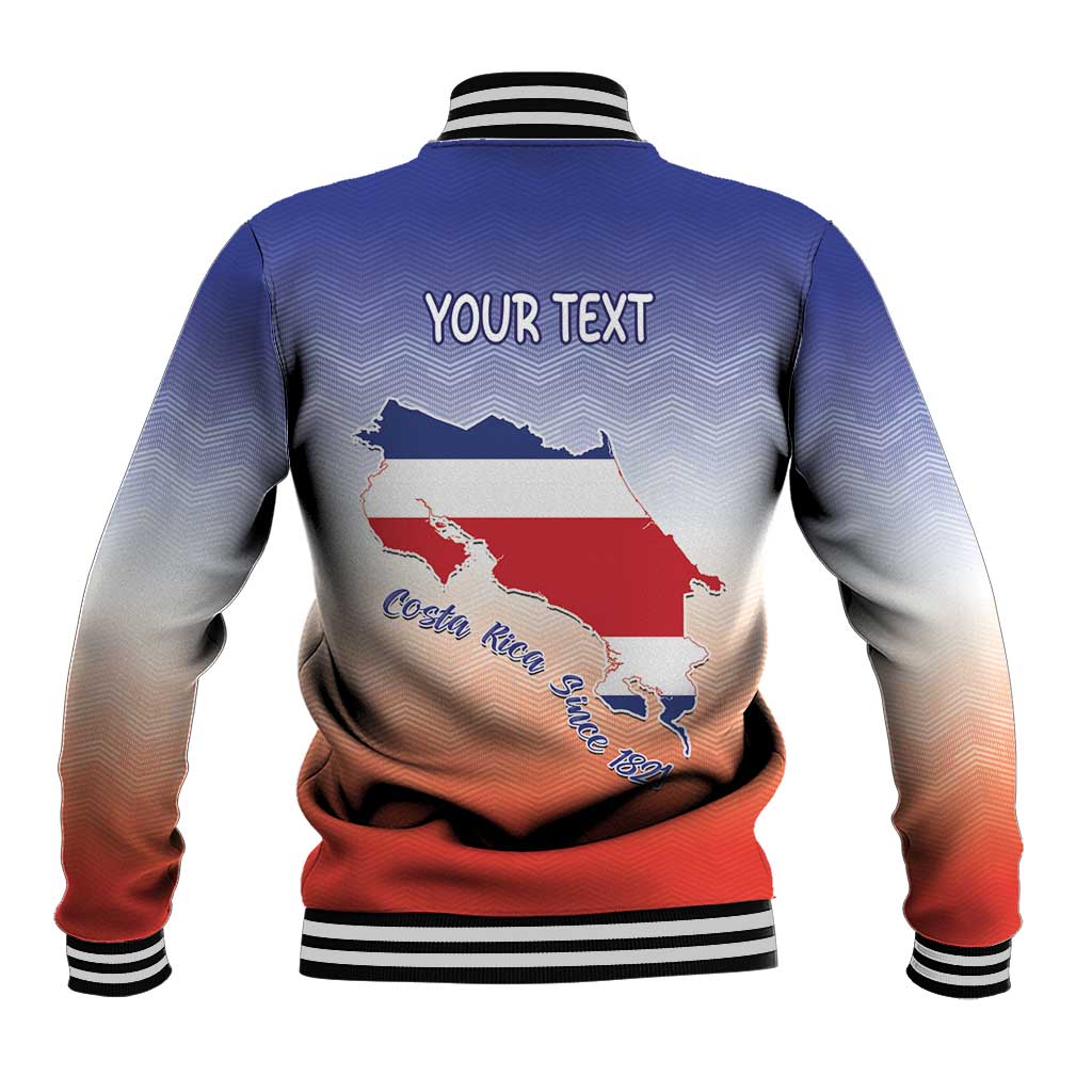 Personalized Costa Rica Independence Day Baseball Jacket Coat Of Arms With Purple Guaria Morada Orchid - Wonder Print Shop