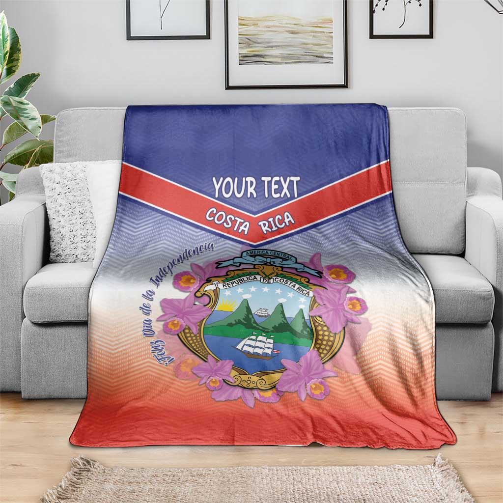 Personalized Costa Rica Independence Day Blanket Coat Of Arms With Purple Guaria Morada Orchid