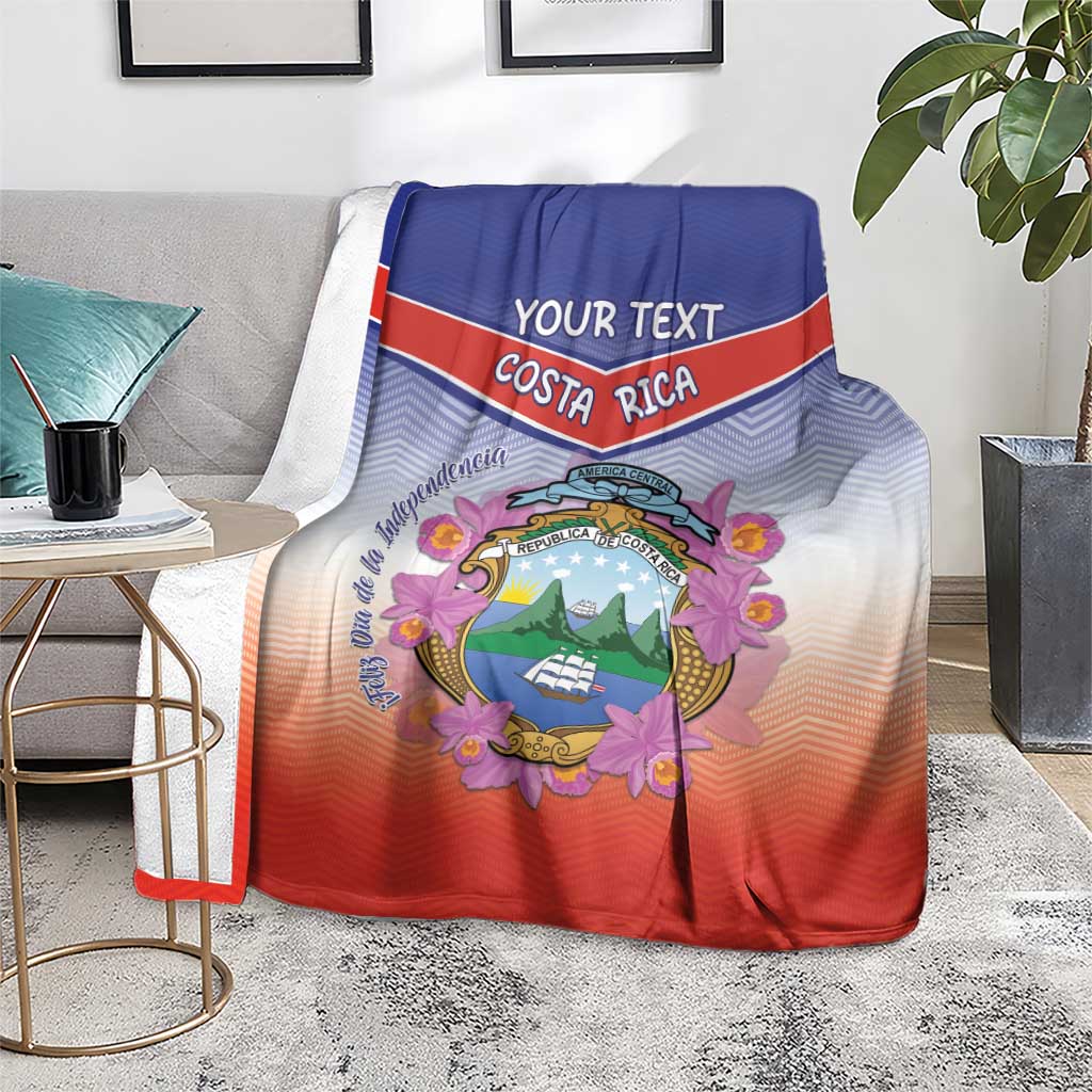 Personalized Costa Rica Independence Day Blanket Coat Of Arms With Purple Guaria Morada Orchid