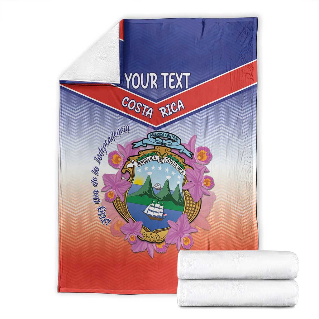 Personalized Costa Rica Independence Day Blanket Coat Of Arms With Purple Guaria Morada Orchid