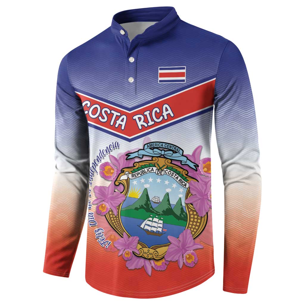 Personalized Costa Rica Independence Day Button Sweatshirt Coat Of Arms With Purple Guaria Morada Orchid - Wonder Print Shop