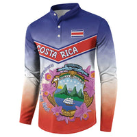 Personalized Costa Rica Independence Day Button Sweatshirt Coat Of Arms With Purple Guaria Morada Orchid - Wonder Print Shop