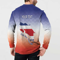 Personalized Costa Rica Independence Day Button Sweatshirt Coat Of Arms With Purple Guaria Morada Orchid - Wonder Print Shop