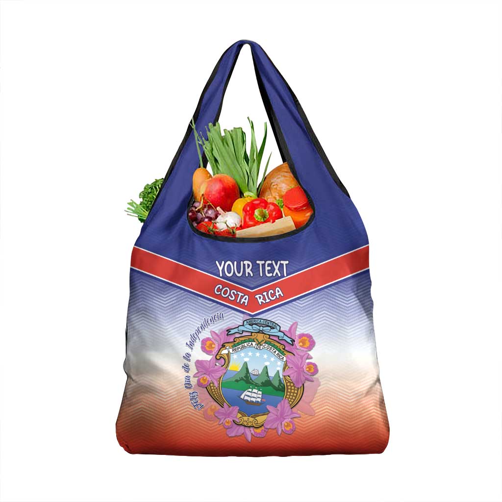 Personalized Costa Rica Independence Day Grocery Bag Coat Of Arms With Purple Guaria Morada Orchid