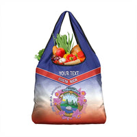 Personalized Costa Rica Independence Day Grocery Bag Coat Of Arms With Purple Guaria Morada Orchid