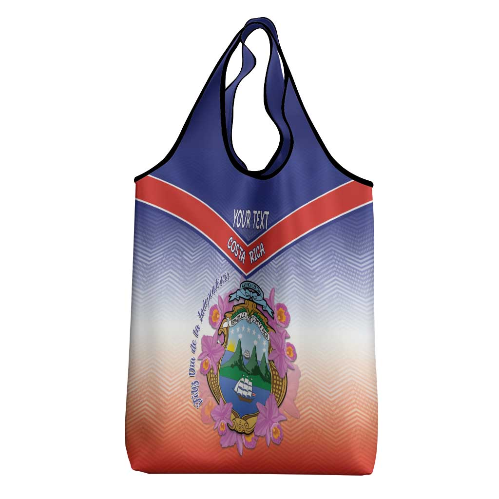 Personalized Costa Rica Independence Day Grocery Bag Coat Of Arms With Purple Guaria Morada Orchid