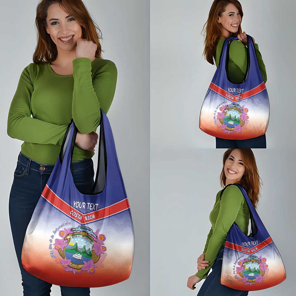 Personalized Costa Rica Independence Day Grocery Bag Coat Of Arms With Purple Guaria Morada Orchid