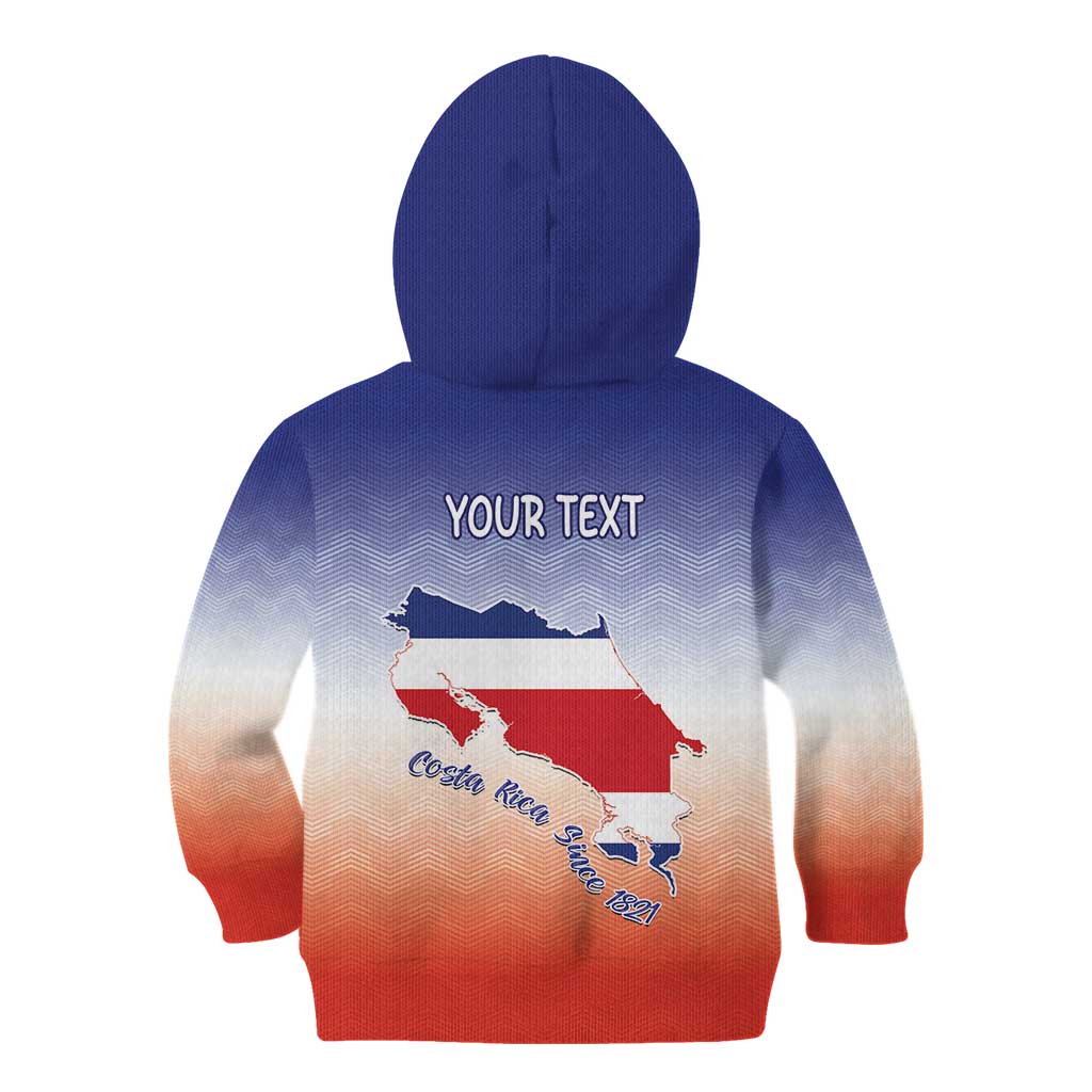 Personalized Costa Rica Independence Day Kid Hoodie Coat Of Arms With Purple Guaria Morada Orchid - Wonder Print Shop