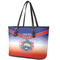 Personalized Costa Rica Independence Day Leather Tote Bag Coat Of Arms With Purple Guaria Morada Orchid - Wonder Print Shop
