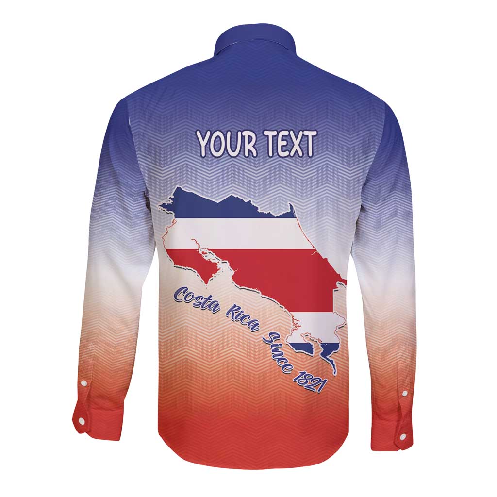 Personalized Costa Rica Independence Day Long Sleeve Button Shirt Coat Of Arms With Purple Guaria Morada Orchid - Wonder Print Shop