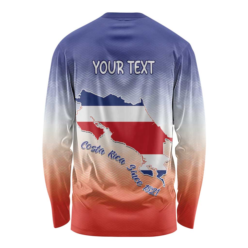 Personalized Costa Rica Independence Day Long Sleeve Shirt Coat Of Arms With Purple Guaria Morada Orchid - Wonder Print Shop