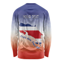 Personalized Costa Rica Independence Day Long Sleeve Shirt Coat Of Arms With Purple Guaria Morada Orchid - Wonder Print Shop