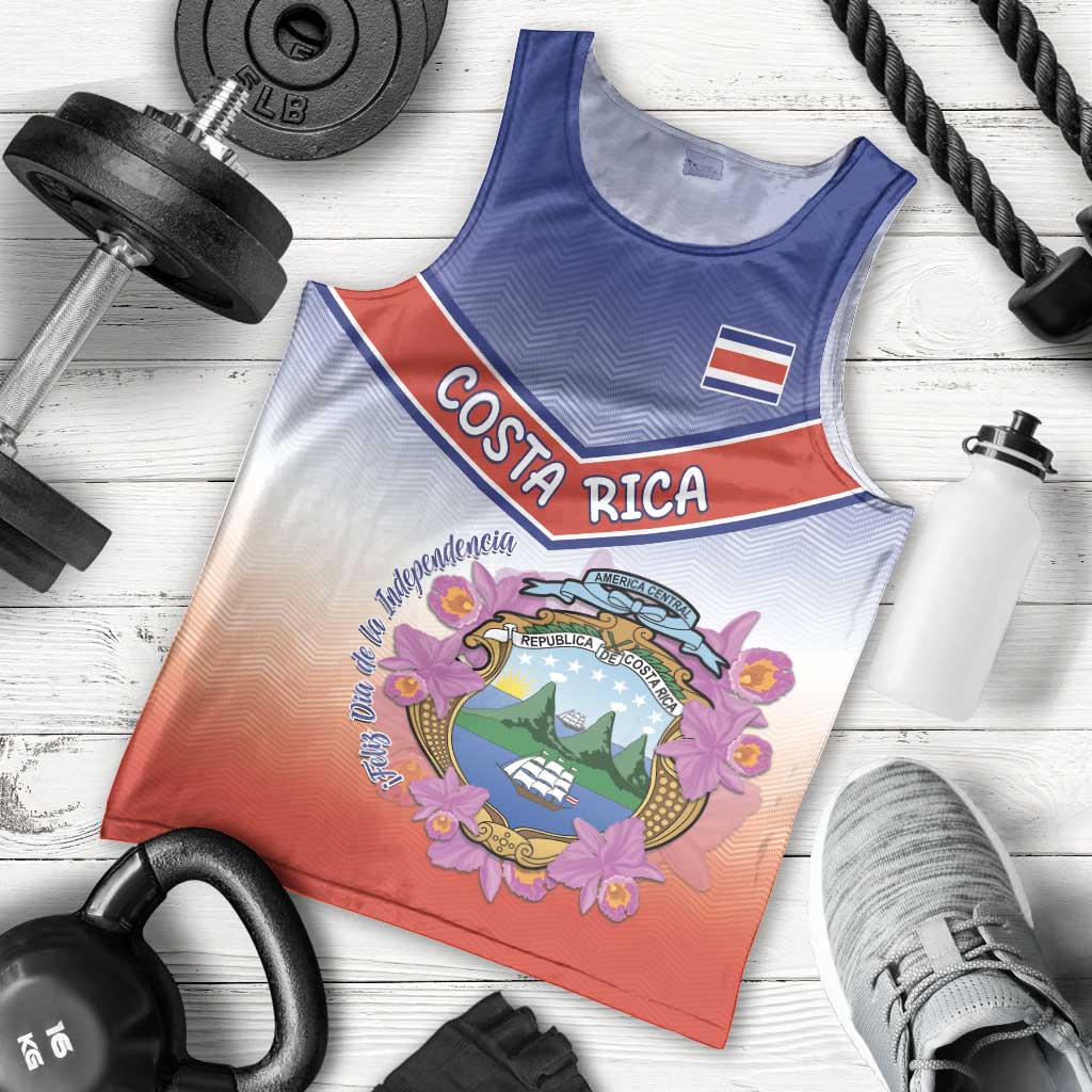 Personalized Costa Rica Independence Day Men Tank Top Coat Of Arms With Purple Guaria Morada Orchid - Wonder Print Shop