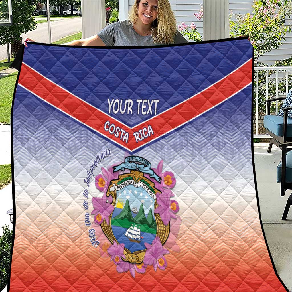 Personalized Costa Rica Independence Day Quilt Coat Of Arms With Purple Guaria Morada Orchid - Wonder Print Shop
