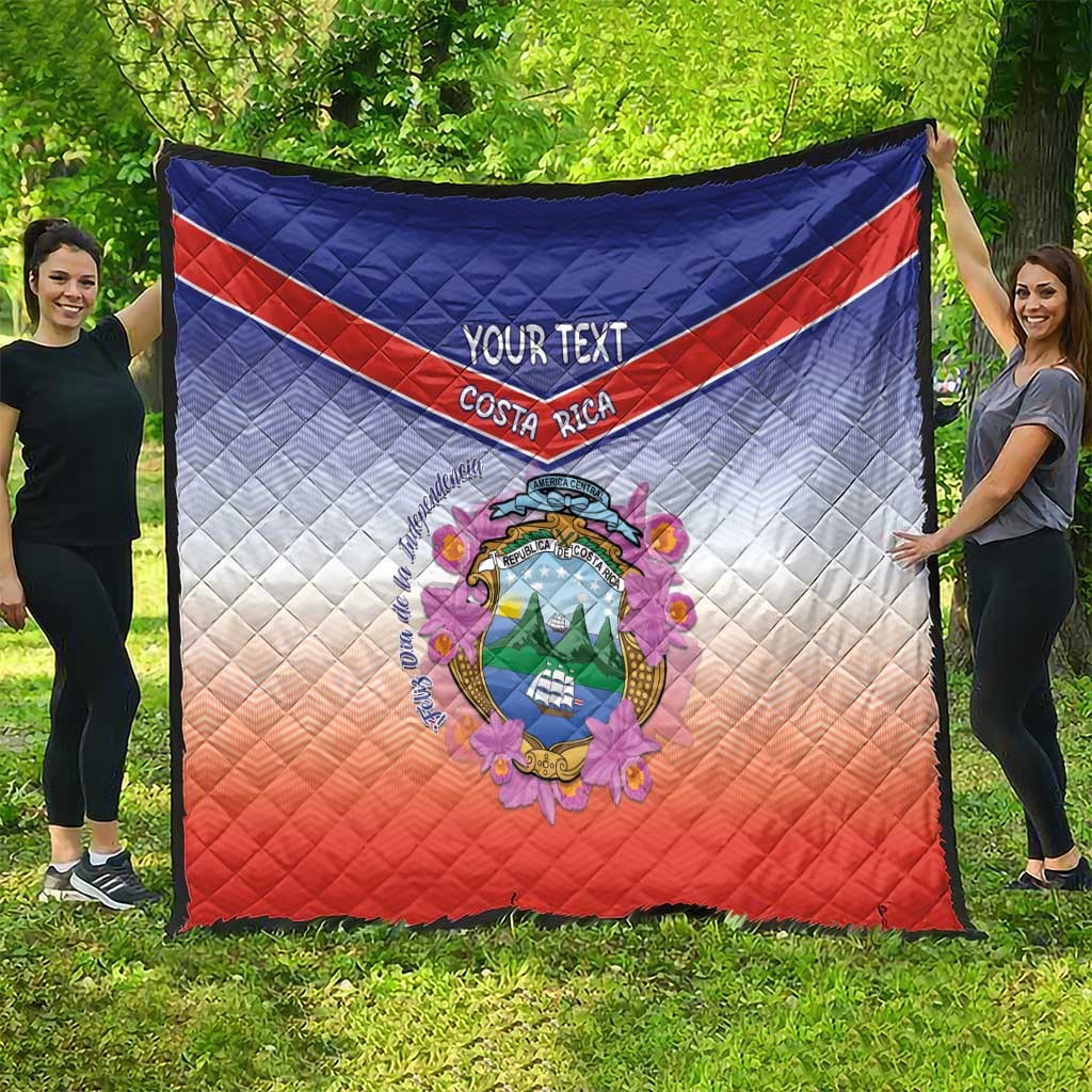 Personalized Costa Rica Independence Day Quilt Coat Of Arms With Purple Guaria Morada Orchid - Wonder Print Shop