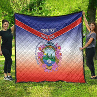 Personalized Costa Rica Independence Day Quilt Coat Of Arms With Purple Guaria Morada Orchid - Wonder Print Shop