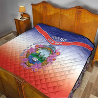 Personalized Costa Rica Independence Day Quilt Coat Of Arms With Purple Guaria Morada Orchid - Wonder Print Shop