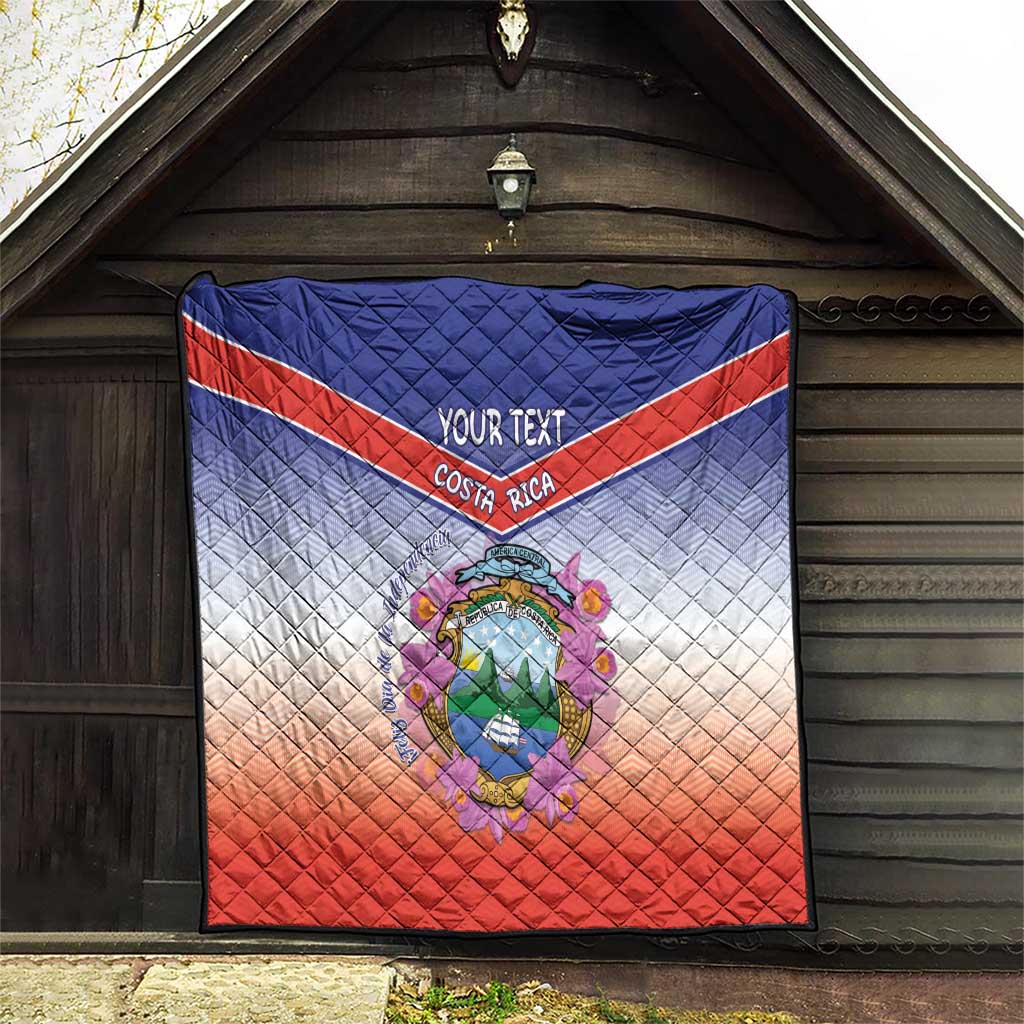 Personalized Costa Rica Independence Day Quilt Coat Of Arms With Purple Guaria Morada Orchid - Wonder Print Shop