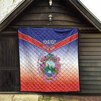 Personalized Costa Rica Independence Day Quilt Coat Of Arms With Purple Guaria Morada Orchid - Wonder Print Shop