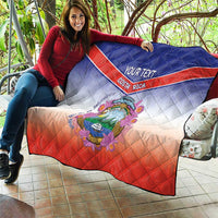 Personalized Costa Rica Independence Day Quilt Coat Of Arms With Purple Guaria Morada Orchid - Wonder Print Shop