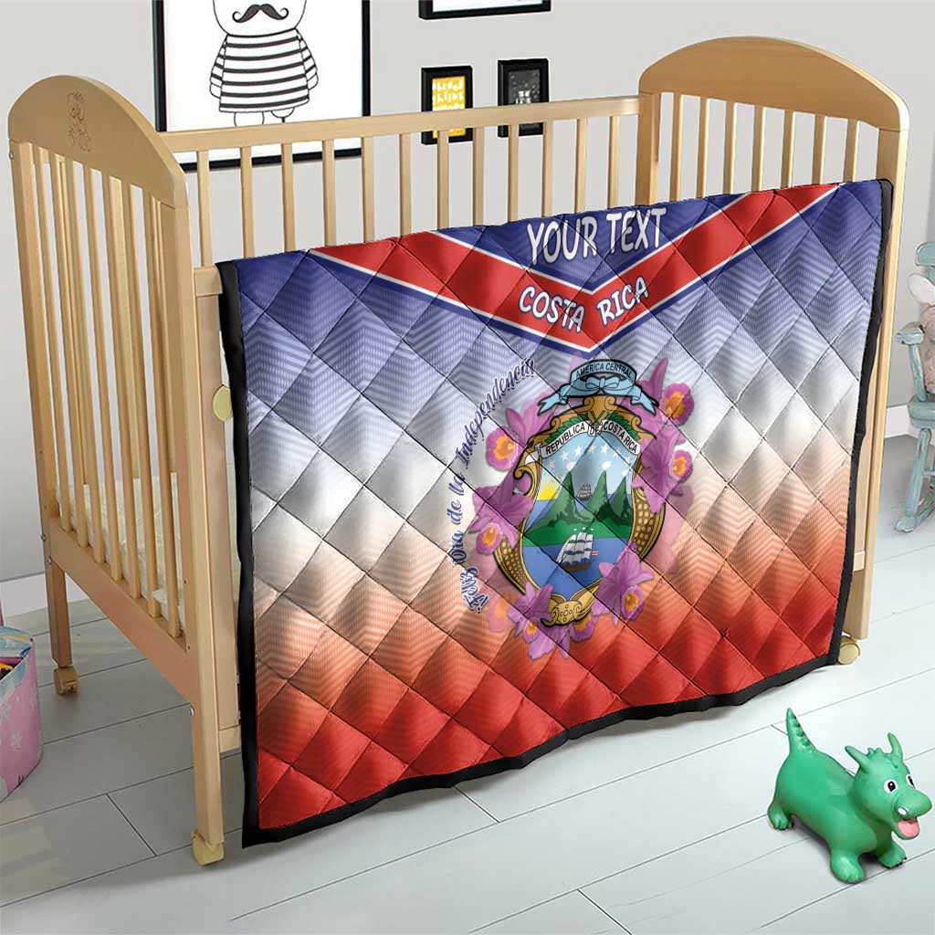 Personalized Costa Rica Independence Day Quilt Coat Of Arms With Purple Guaria Morada Orchid - Wonder Print Shop