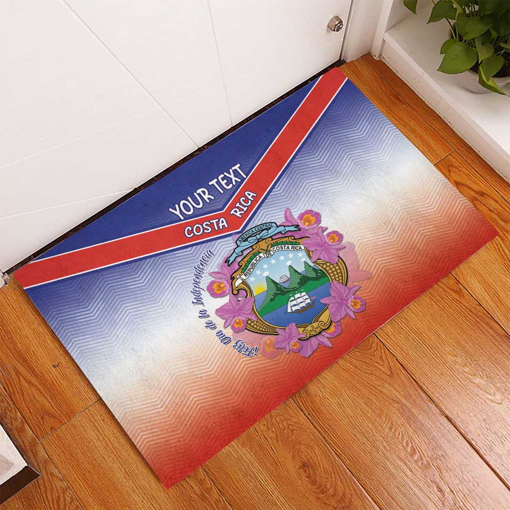 Personalized Costa Rica Independence Day Rubber Doormat Coat Of Arms With Purple Guaria Morada Orchid - Wonder Print Shop