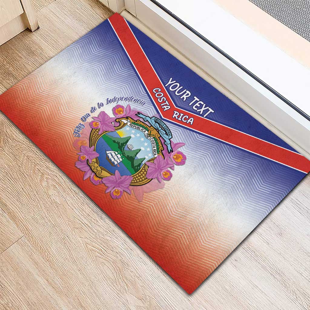 Personalized Costa Rica Independence Day Rubber Doormat Coat Of Arms With Purple Guaria Morada Orchid - Wonder Print Shop