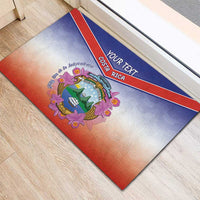 Personalized Costa Rica Independence Day Rubber Doormat Coat Of Arms With Purple Guaria Morada Orchid - Wonder Print Shop