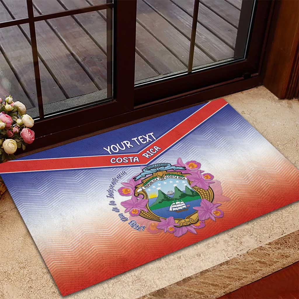 Personalized Costa Rica Independence Day Rubber Doormat Coat Of Arms With Purple Guaria Morada Orchid - Wonder Print Shop