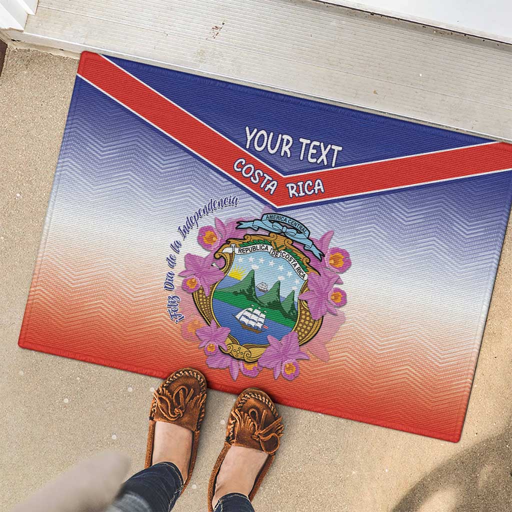 Personalized Costa Rica Independence Day Rubber Doormat Coat Of Arms With Purple Guaria Morada Orchid - Wonder Print Shop
