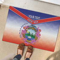 Personalized Costa Rica Independence Day Rubber Doormat Coat Of Arms With Purple Guaria Morada Orchid - Wonder Print Shop