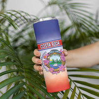 Personalized Costa Rica Independence Day Skinny Tumbler Coat Of Arms With Purple Guaria Morada Orchid - Wonder Print Shop