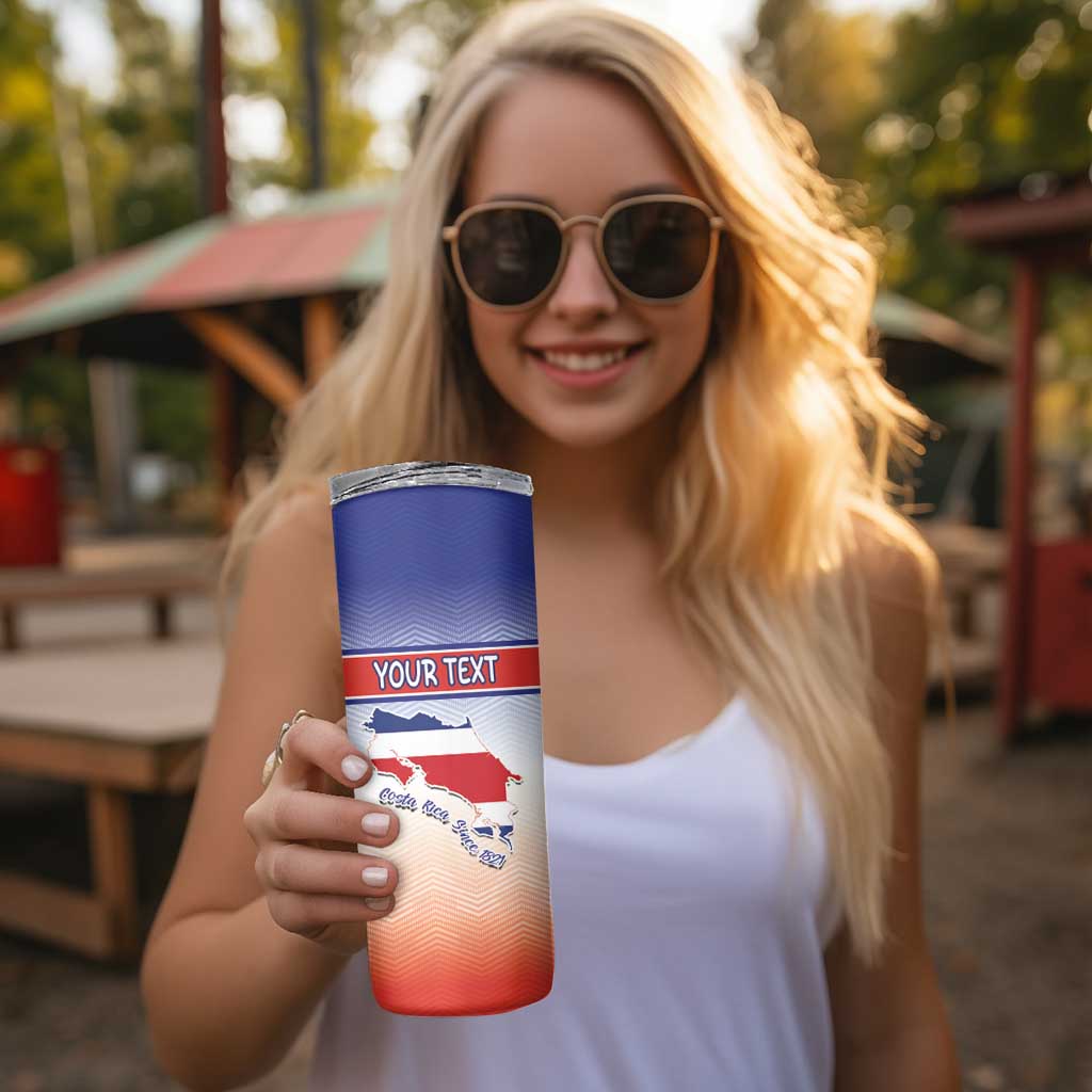 Personalized Costa Rica Independence Day Skinny Tumbler Coat Of Arms With Purple Guaria Morada Orchid - Wonder Print Shop