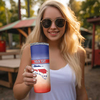 Personalized Costa Rica Independence Day Skinny Tumbler Coat Of Arms With Purple Guaria Morada Orchid - Wonder Print Shop