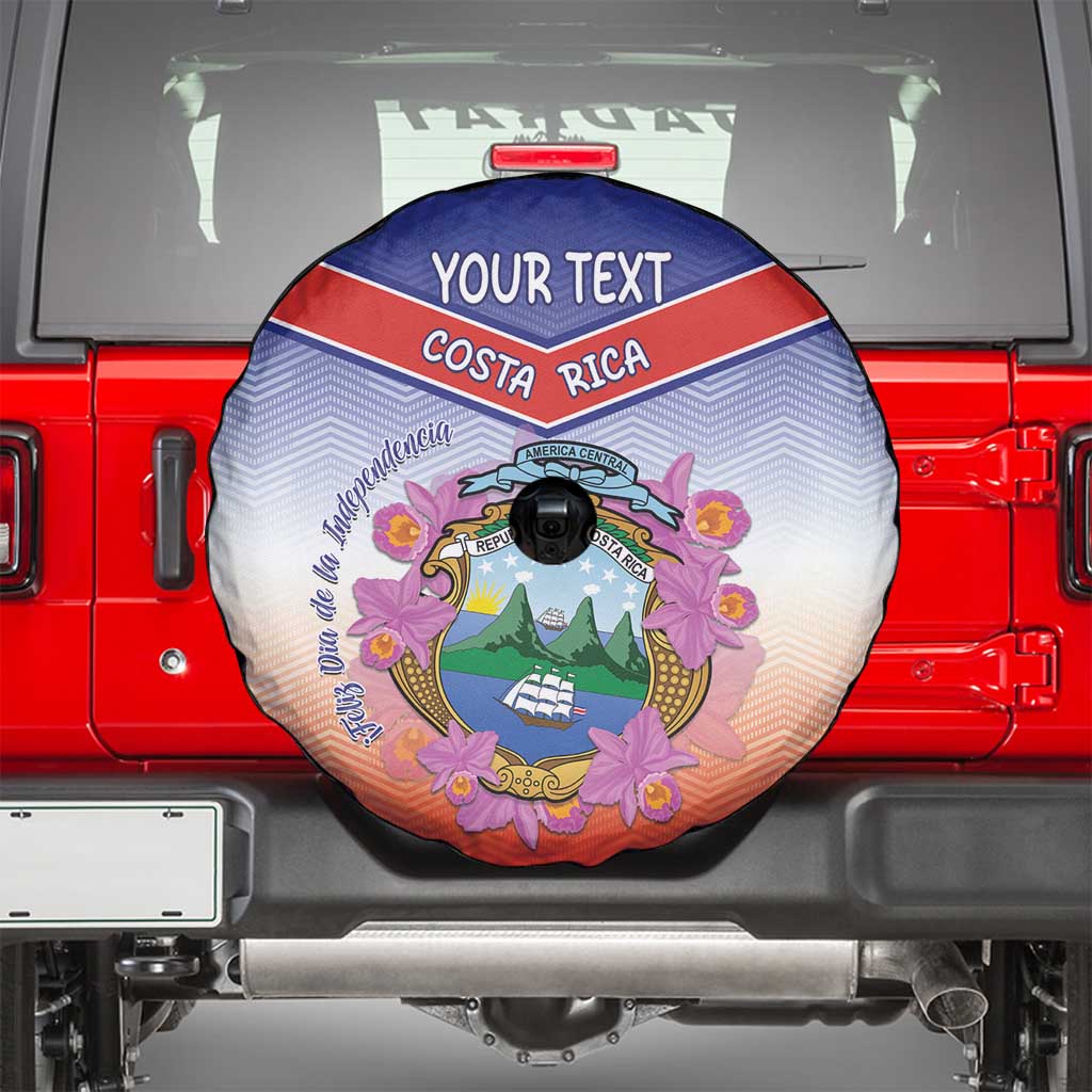 Personalized Costa Rica Independence Day Spare Tire Cover Coat Of Arms With Purple Guaria Morada Orchid - Wonder Print Shop