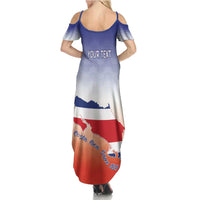Personalized Costa Rica Independence Day Summer Maxi Dress Coat Of Arms With Purple Guaria Morada Orchid - Wonder Print Shop