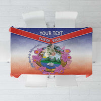 Personalized Costa Rica Independence Day Tablecloth Coat Of Arms With Purple Guaria Morada Orchid - Wonder Print Shop