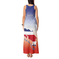 Personalized Costa Rica Independence Day Tank Maxi Dress Coat Of Arms With Purple Guaria Morada Orchid - Wonder Print Shop