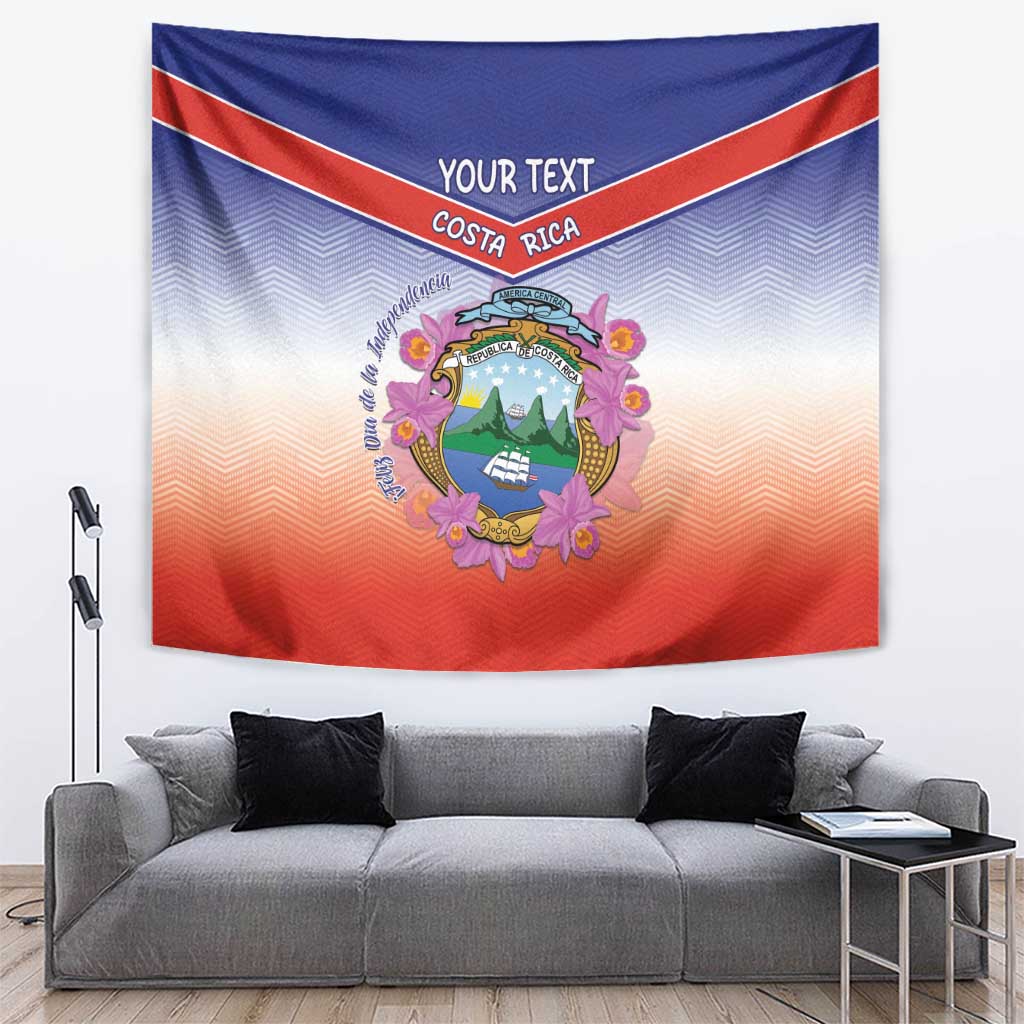 Personalized Costa Rica Independence Day Tapestry Coat Of Arms With Purple Guaria Morada Orchid - Wonder Print Shop