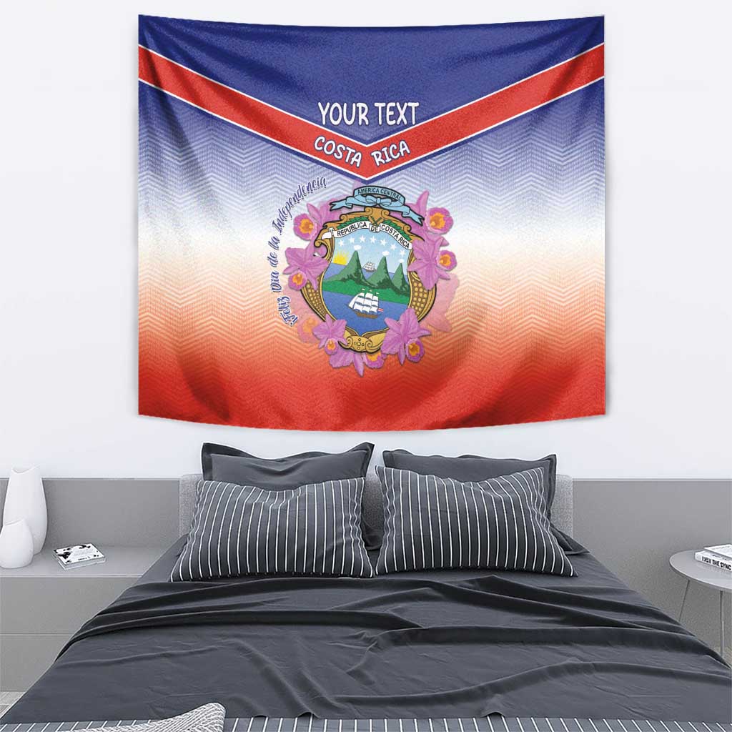 Personalized Costa Rica Independence Day Tapestry Coat Of Arms With Purple Guaria Morada Orchid - Wonder Print Shop