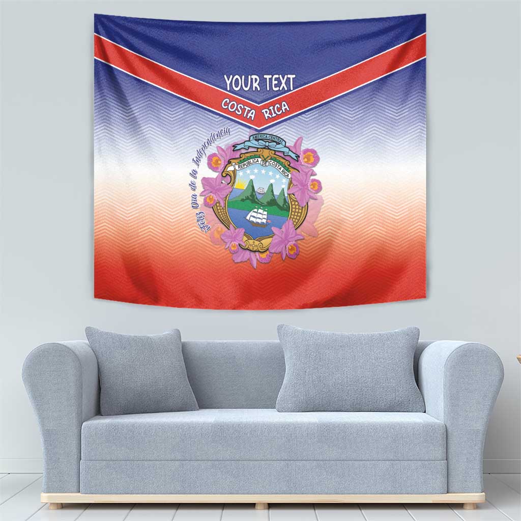 Personalized Costa Rica Independence Day Tapestry Coat Of Arms With Purple Guaria Morada Orchid - Wonder Print Shop