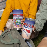 Personalized Costa Rica Independence Day Tumbler Cup Coat Of Arms With Purple Guaria Morada Orchid - Wonder Print Shop