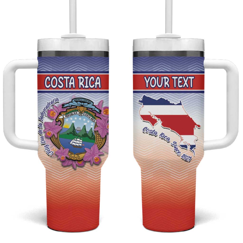 Personalized Costa Rica Independence Day Tumbler With Handle Coat Of Arms With Purple Guaria Morada Orchid - Wonder Print Shop