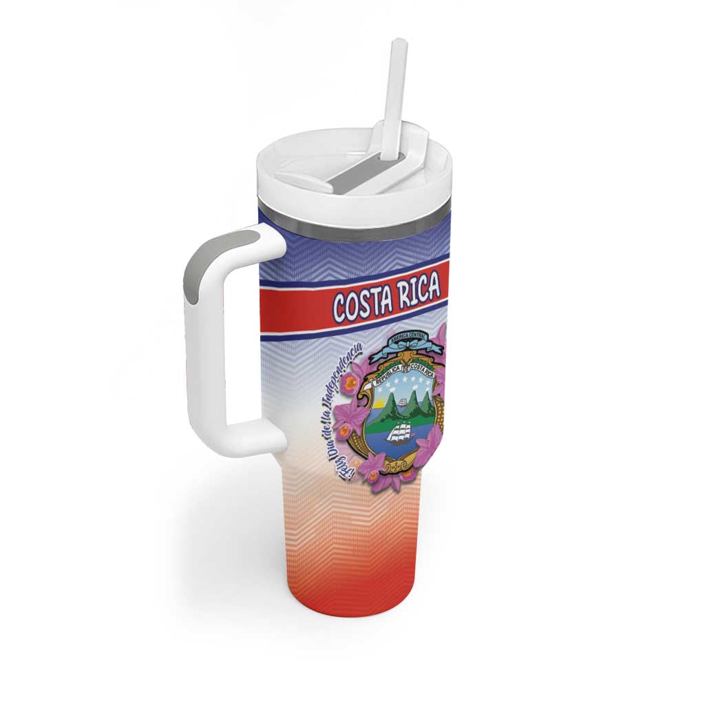 Personalized Costa Rica Independence Day Tumbler With Handle Coat Of Arms With Purple Guaria Morada Orchid - Wonder Print Shop