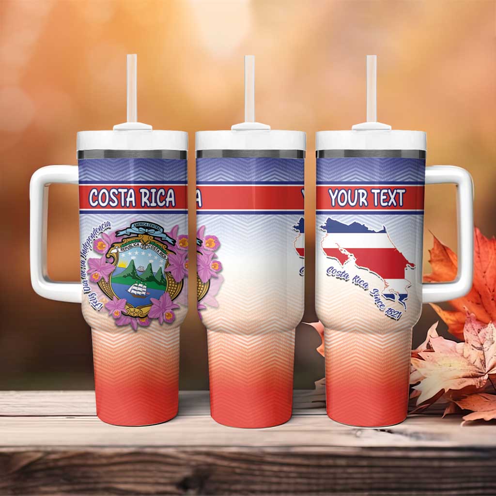 Personalized Costa Rica Independence Day Tumbler With Handle Coat Of Arms With Purple Guaria Morada Orchid - Wonder Print Shop
