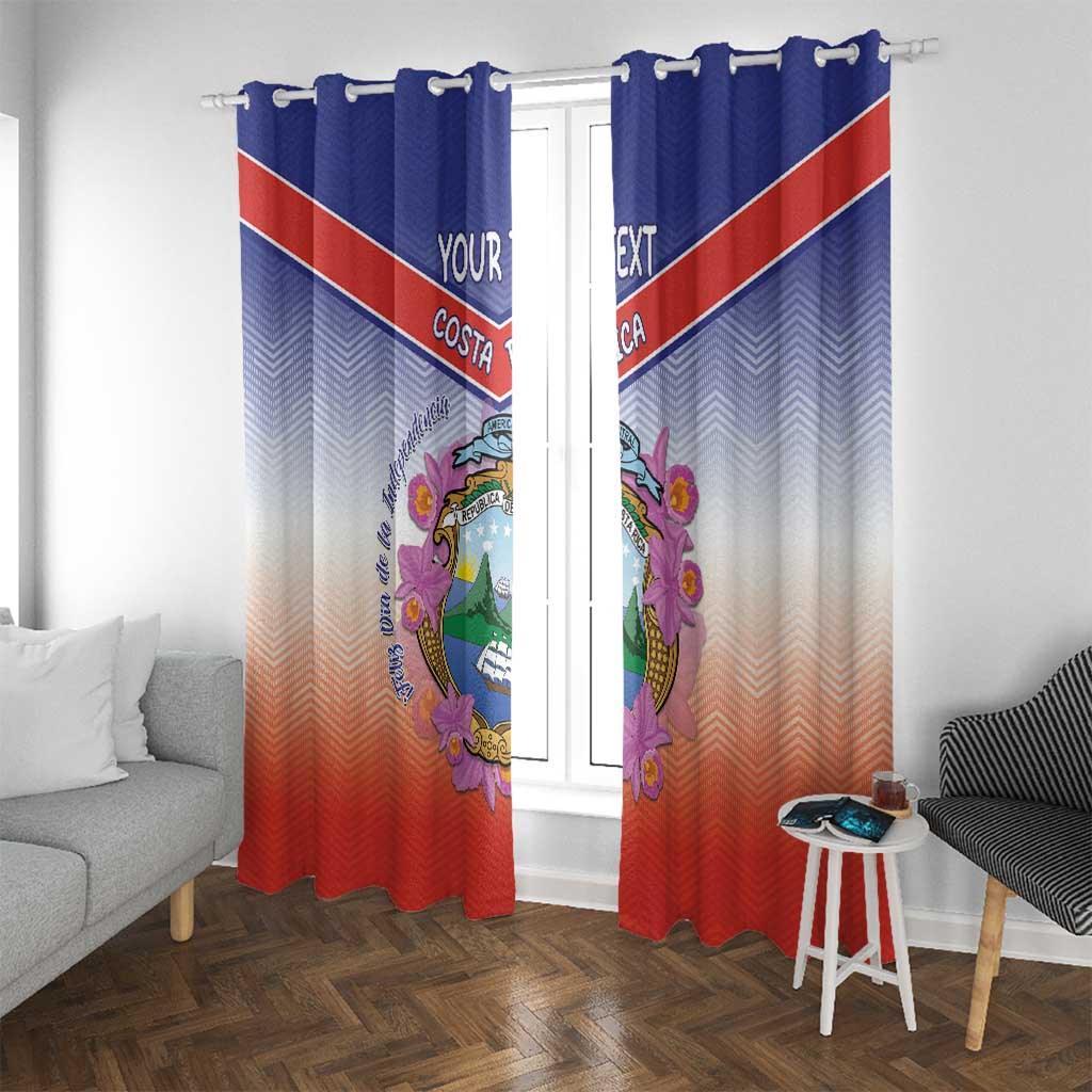 Personalized Costa Rica Independence Day Window Curtain Coat Of Arms With Purple Guaria Morada Orchid - Wonder Print Shop