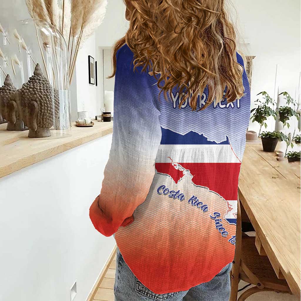 Personalized Costa Rica Independence Day Women Casual Shirt Coat Of Arms With Purple Guaria Morada Orchid - Wonder Print Shop