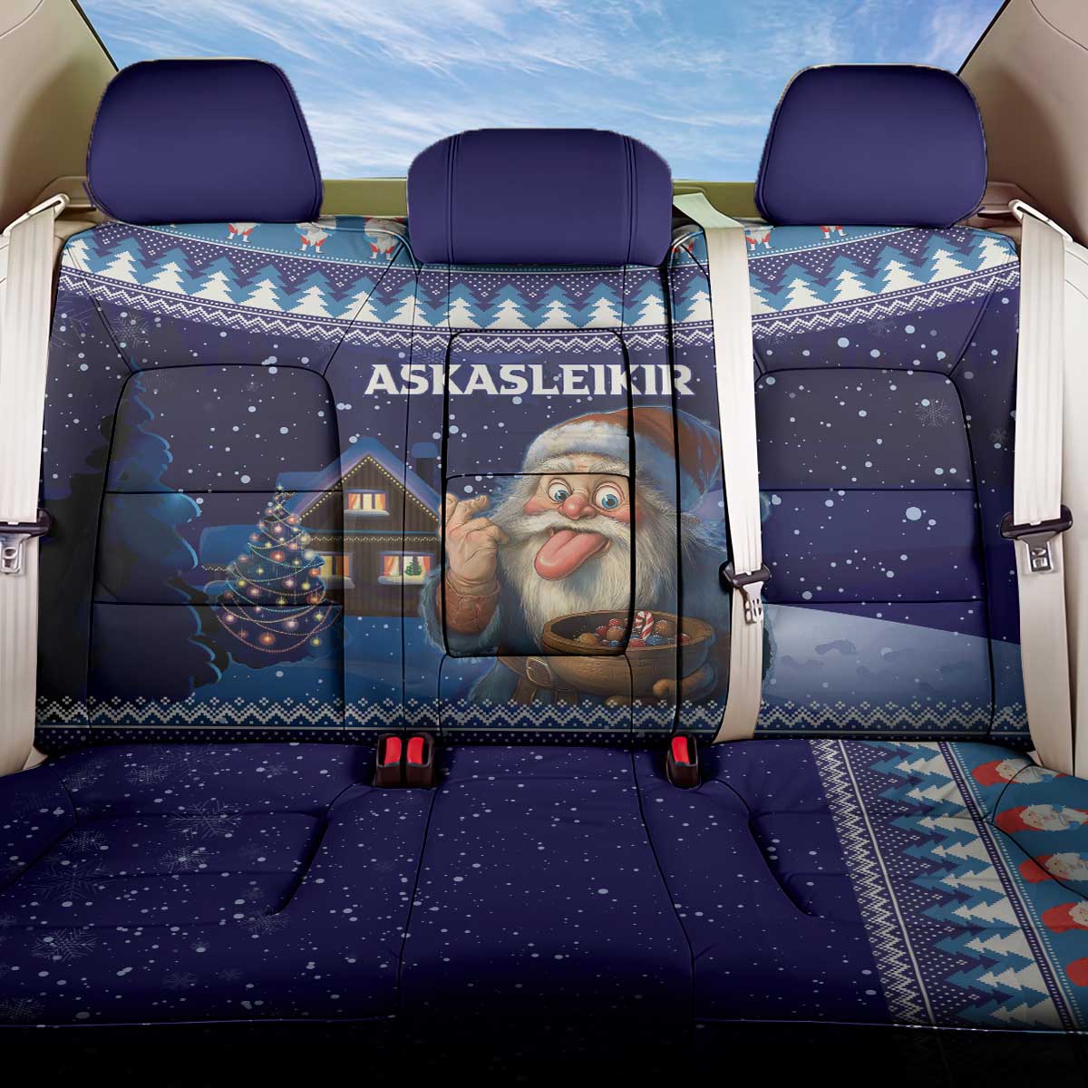 Iceland Christmas Askasleikir Back Car Seat Cover The Yule Lads Bowl Licker - Wonder Print Shop
