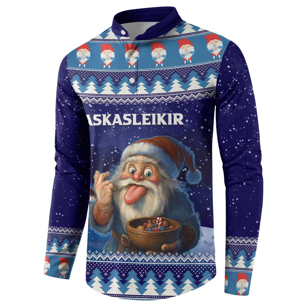 Iceland Christmas Askasleikir Button Sweatshirt The Yule Lads Bowl Licker - Wonder Print Shop