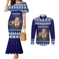 Iceland Christmas Askasleikir Couples Matching Mermaid Dress and Long Sleeve Button Shirt The Yule Lads Bowl Licker
